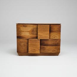 Sculptural Geometric Solid Wood Multi-Level Two-Drawer Nightstand