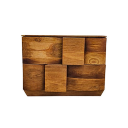 Sculptural Geometric Solid Wood Multi-Level Two-Drawer Nightstand