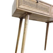 Mid-Century Style Mango Wood and Woven Cane Console Table