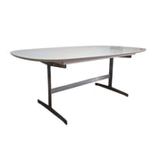 Extendable White Dining Table with Silver Metal Base