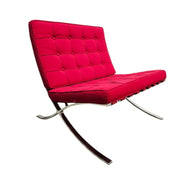 Mid-Century Red Fabric Barcelona Style Chair and Ottoman