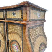 Ornate Italian Style Hand Painted Floral Inlay Wooden Sideboard Credenza