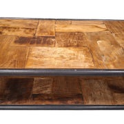 Reclaimed Parquet Top Industrial Coffee Table with Casters