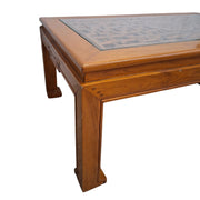 Traditional Asian Carved Wood Coffee Table with Glass Top