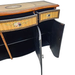 Ornate Italian Style Hand Painted Floral Inlay Wooden Sideboard Credenza