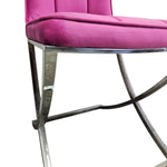 Contemporary Magenta Velvet and Chrome Base Dining Chair