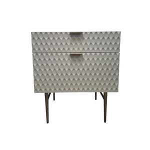 White Geometric Textured Bedside Table