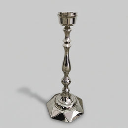 Polished Chrome Columnist Baluster Single Silver Taper Candlestick