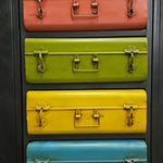 Industrial Matte Black Metal Credenza with Multi-Colored Trunk Drawers