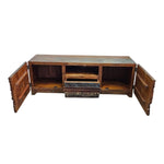 Heritage Reclaimed Wood Intricately Carved Patchwork TV Console