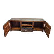 Heritage Reclaimed Wood Intricately Carved Patchwork TV Console