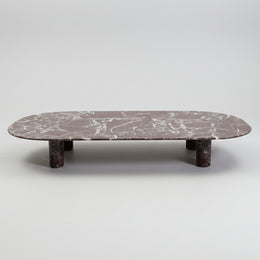 ROSSO LEVANTO Luxury Dark Reddish Brown Marble Oval Coffee Table