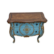Hand Painted Aquamarine Blue and Gold French Style Bombe Chest