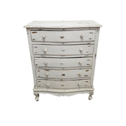 Vintage French Provincial Distressed White 5-Drawer Chest
