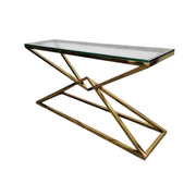 Bloomr Modern Gold Geometric Metal Glass Top Console Table