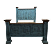 Distressed Teal Wooden King-Sized Bed Frame