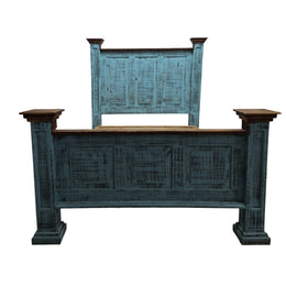 Distressed Teal Wooden King-Sized Bed Frame