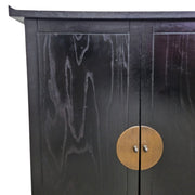 Traditional Black Chinese Wooden Bar Cabinet with Brass Medallion