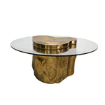 Modern Organic Brass Tree Stump Glass Coffee Table