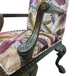 Ornate Chippendale Style Feather Patterned Velvet Armchair