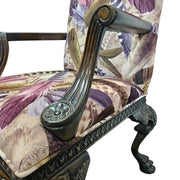 Ornate Chippendale Style Feather Patterned Velvet Armchair