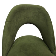 Sculptural Olive Green Velvet Cutout Dining Chairs with Chrome Legs