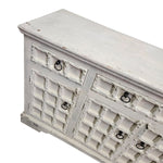 Hand-Carved Whitewashed Wooden Rustic Sideboard