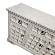 Hand-Carved Whitewashed Wooden Rustic Sideboard