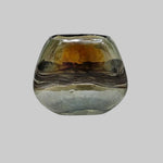 Hand Blown Art Glass Earth Toned Abstract Swirl Squat Vase