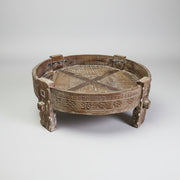 Artisanal Hand-Carved Rustic Round Bajot Coffee Table