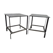 Sculptural Industrial Grey Metal and Glass Top Side Tables