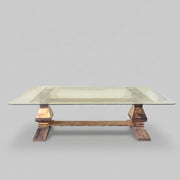 Sculptural Glass and Metallic Chrome Base Rectangular Dining Table