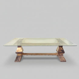 Sculptural Glass and Metallic Chrome Base Rectangular Dining Table