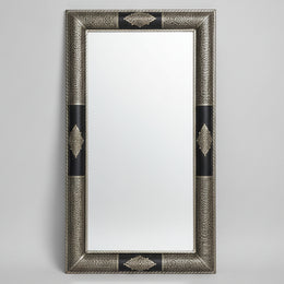 Moroccan Artisan Handcrafted Embossed Metal and Wood Wall Mirror