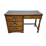 Vintage Oak Student Kneehole Writing Desk with Industrial Metal Pulls