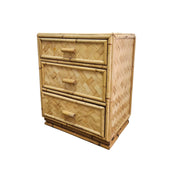 Vintage Bohemian Woven Rattan and Split Bamboo 3 Drawer Bedside Nightstands