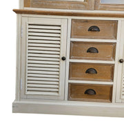 French Farmhouse Distressed White and Natural Timber Glass Display Dresser Cabinet