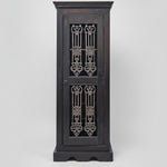 Indian Style Dark Wood and Iron Grill Tall Bar Cabinet