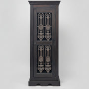 Indian Style Dark Wood and Iron Grill Tall Bar Cabinet