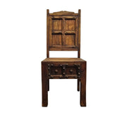 Medieval Style Teakwood Dining Table and Six Panel Back Chairs Set