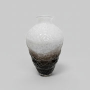 Frosted Alabaster White and Smoked Brown Textured Glass Urn Vase