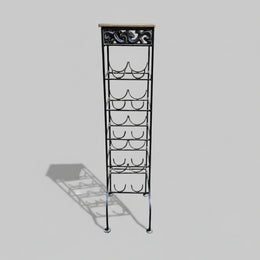 Wrought Iron Freestanding Wine Rack Tower with Wooden Top