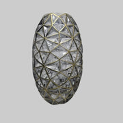 Geometric Smoked Glass Large Oval Vase with Gilded Lattice Details
