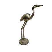 Mid-Century Style Textured Champagne Silver Metal Crane Sculpture