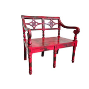 Distressed Red Reclaimed Wood Oriental Accent Bench