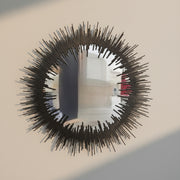 Mid-Century Modern Black Metal Sunburst Round Wall Mirror