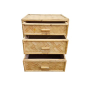 Vintage Bohemian Woven Rattan and Split Bamboo 3 Drawer Bedside Nightstands