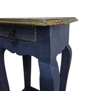 Vintage Indigo Hand-Painted Side Table with Gold Accents