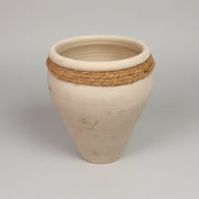 Rustic Ceramic White Pot with White-Natural Wood Lid