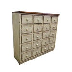 Vintage Apothecary-Style Cream Chest with Natural Wood Top
